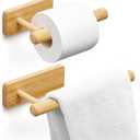 Maxcheck 2 Pcs Bamboo Toilet Paper Holder Wall Mounted Bathroom Towel Holder Wood Towel Rack Toilet Paper Holder and Towel Holder Set Wood Towel Bar Towel Hanger for Kitchen Living Room Bedroom