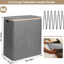 DOKEHOM 160L Double Laundry Basket with Removable Lid and Laundry Bags, Large Collapsible Laundry Hamper with 2 Sections (Dark Grey)