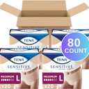 Tena Sensitive Care Incontinence Underwear for Women, Maximum Absorbency, Adult Diapers, Large (Waist Sizes 34in-44in), 80 Count (4 Packs of 20)