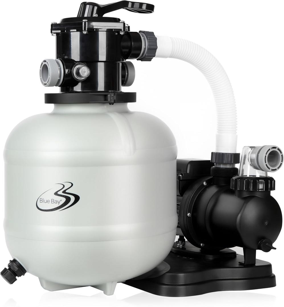 2025 UpgradeBlueBay 15" Sand Filter Pump with Timer 1/2HP / 2250GPH for Above Ground Pools up to 10000 Gallon, 7-Way Valve, Easy Installation, Gray