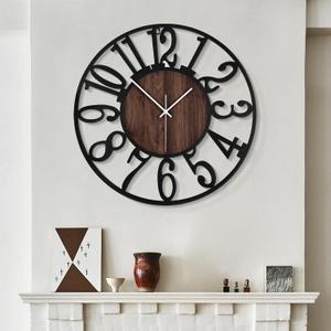 LEIKE Large Wall Clocks,Silent,Non Ticking,Battery Operated Rustic Round Modern Big Wood Wall Clock for Living Room, Bedroom,Kitchen,Farmhouse,Office,Home Decor-16 Inch(Black-Arabic Number)
