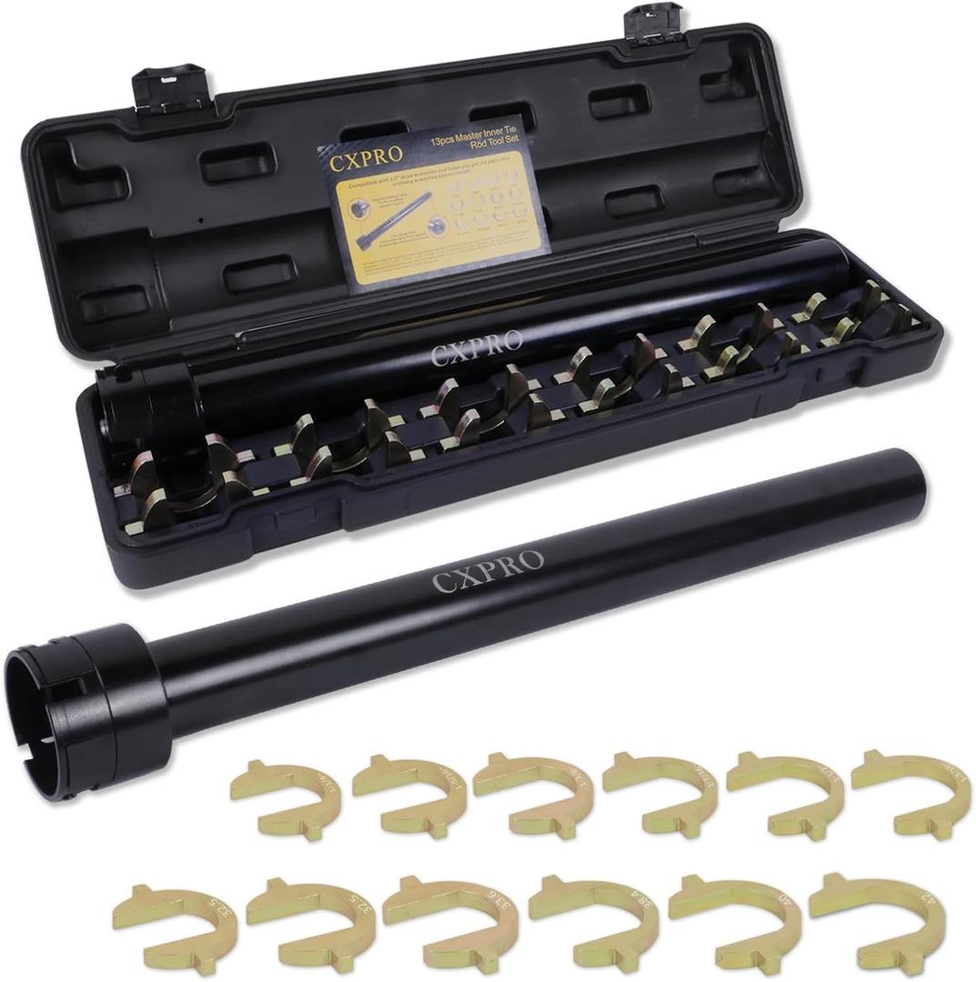 Inner Tie Rod Removal Tool Kit, Inner Tie Rod Tool Set with 12 Crowfoot Adapters 1/2 Inch Drive Tube for Tie Rods Remove & Install Cars