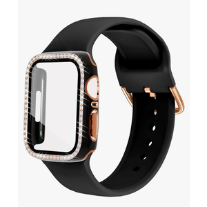 Compatible with Apple Watch Band and Case 38mm 40mm 41mm 42mm 44mm 45mm Women, Soft Silicone Bands and Bling Diamond Case & Glass Screen Protector for iWatch Series 9 8 7 6 5 4 3 2 1 and SE Size: 45mm