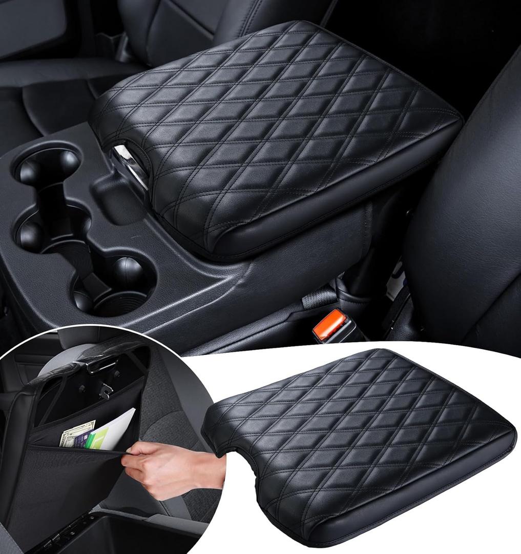 Sinvanho Center Console Cover for 2013-2018 Ram 1500 & 2013-2024 Dodge Ram 2500/3500/1500 Classic Model, PU Leather Armrest Cover Middle Console Cover Accessories with Hidden Pockets, Jump Seat Only
