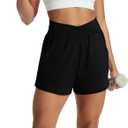 Sampeel Women's Workout Shorts Athletic Running Shorts Crossover High Waisted Gym Shorts with Pockets (Black, XXL)