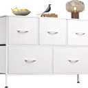 WLIVE White Dresser for Bedroom with 5 Drawers, Chest of Drawers, Fabric Small Dresser with Drawer Organizers, Storage Organizer Unit for Hallway, Entryway, Closets (11.73"D x 39.37"W x 26.57"H)