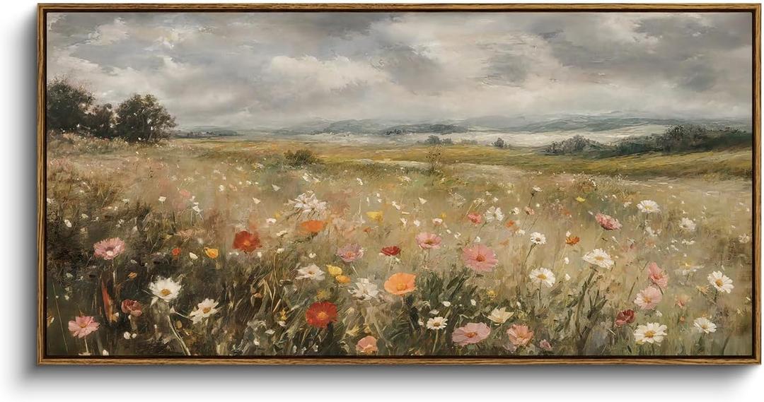 InSimSea Extra Large Framed Vintage Wall Art, Wildflower Field Art,20x40In