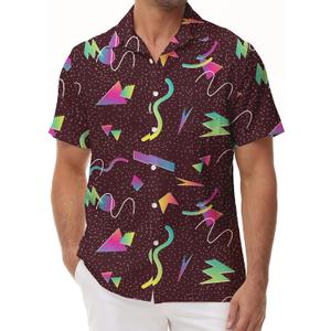 KYKU 80s Costume 90s Clothes Hawaiian Shirt for Men Button Down Shirts Short Sleeve Retro Disco Outfits (Small)