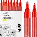 SFAIH Acrylic Red Paint Pens - 8 Pack 2-3MM Medium Tip & 0.7MM Extra Fine White Paint Marker for Rock Painting, Wood, Metal, Fabric, Canvas, Glass, Ceramic, Diy Crafts