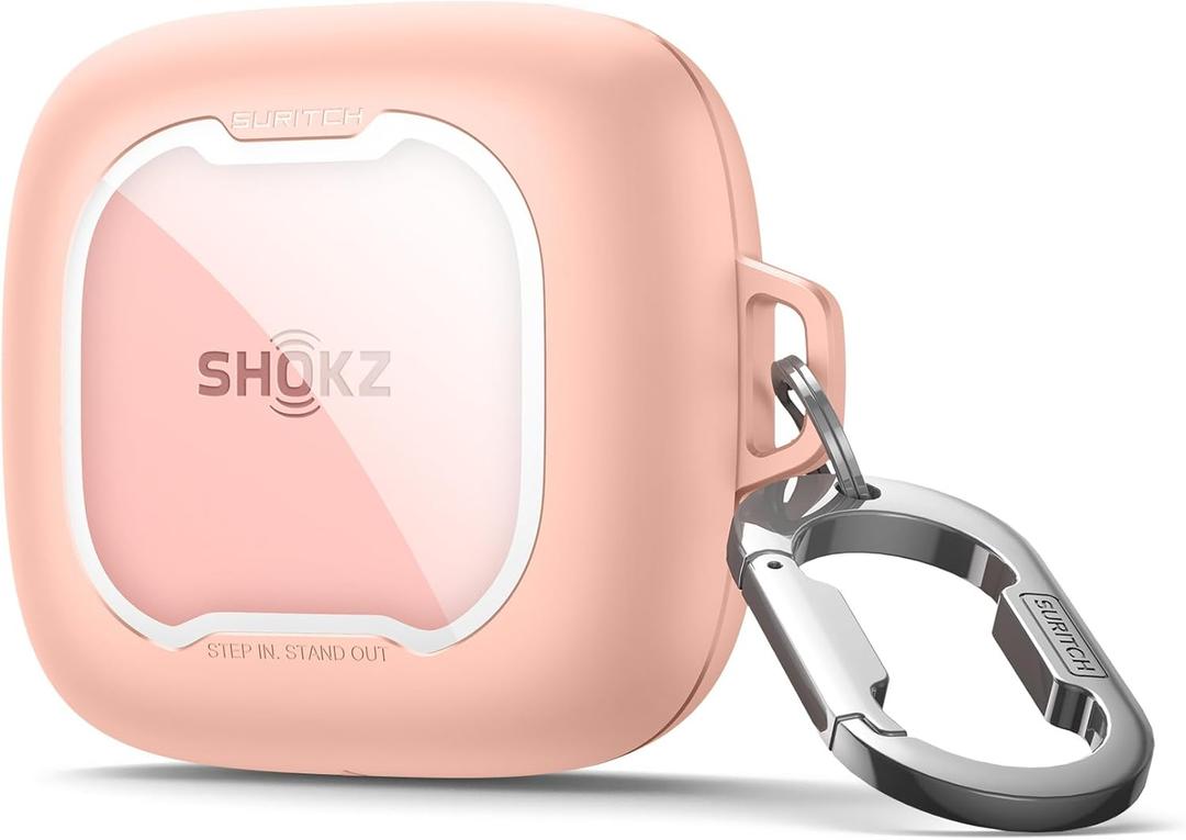 SURITCH for SHOKZ OpenFit Air Case Cover, Magnetic Locking Cases for SHOKZ OpenFit Air Open-Ear Headphones, Protective Bumper Cover with Carabiner & Keyring for OpenFit Air Earbuds (2024), Pink