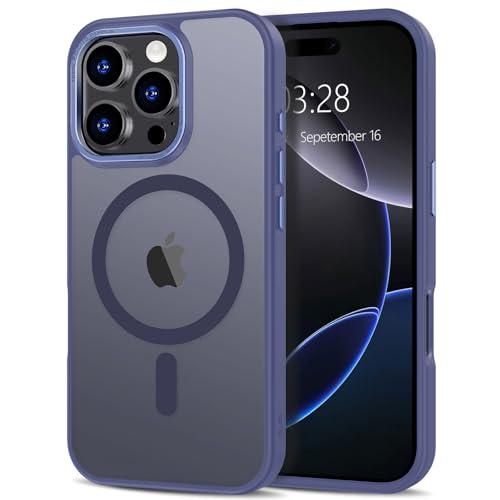 Anuck Case for iPhone 16 Pro Max Case Magnetic Phone Case Compatible with MagSafe, Soft TPU Bumper Hard Translucent Matte Back Slim Fit Shockproof Protective Cover for Men Women Girls - Blue