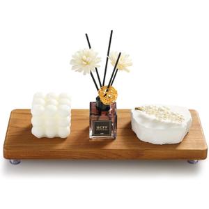 12.6"x5" Solid Teak Wood Riser & Tray - Farmhouse Organizer with Non-Slip Base | Rustic Bathroom & Kitchen Tray for Countertop, Sink Decor | Natural Finish Pedestal Stand (Neutral Home Decor)