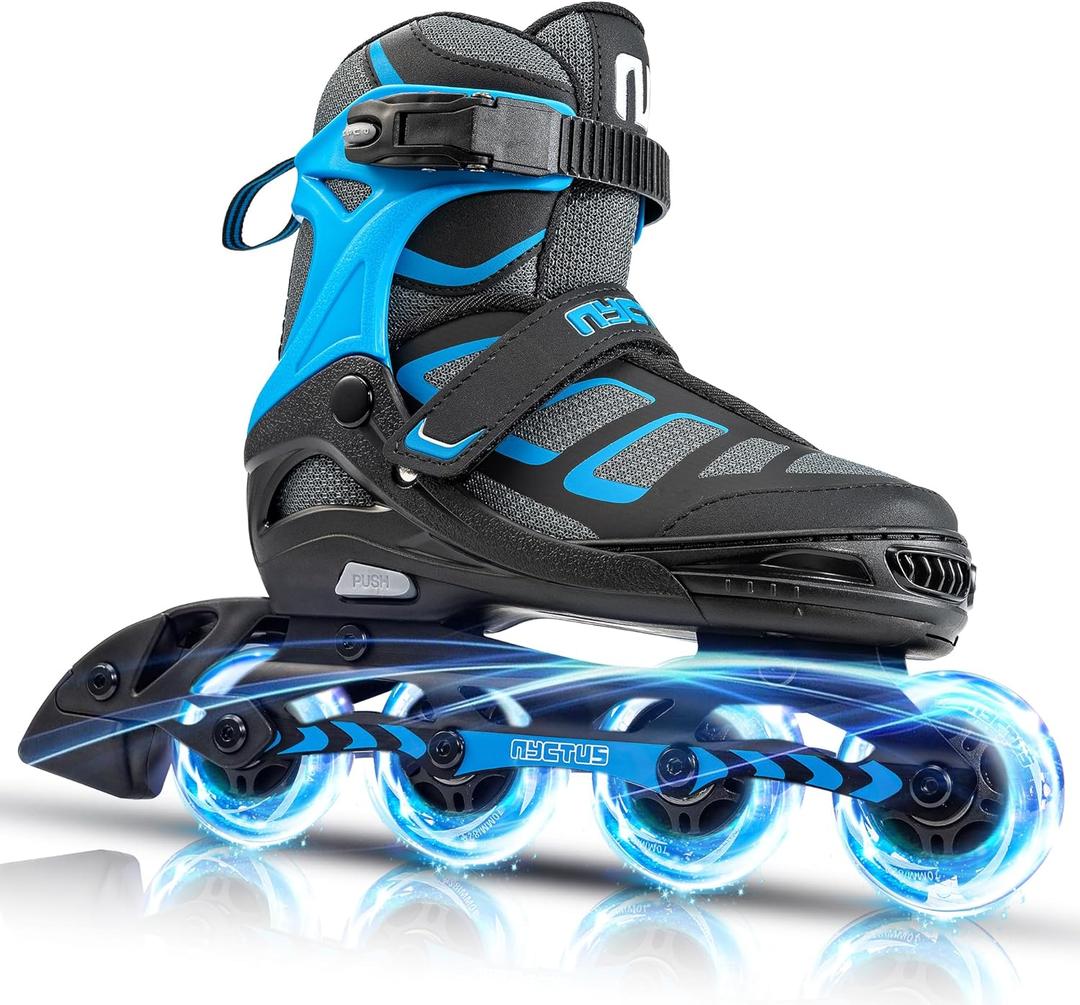 NYCTUS Inline Skates for Kids and Adults, Adjustable Inline Skates for Girls and Boys, Roller Skates for Women and Men with Full Light up Wheels (Small-Little Kid, blue)