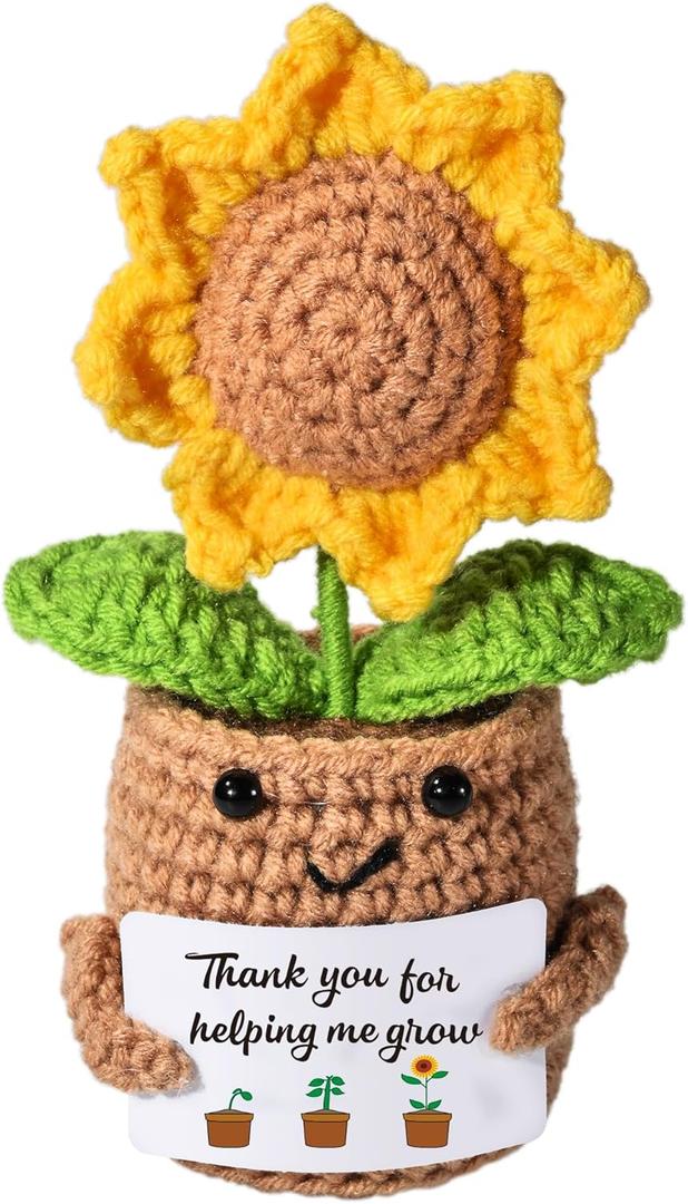 Appreciation Gifts for Teacher,Positive Emotional Handmade Crochet Support Sunflower,Thank You for Helping Me Grow,Teacher's Birthday Thank You Gift,Christmas,Graduation Presents