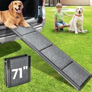 Dog Ramp for Car, 71''x 17.3'' Extra Long Dog Ramp for Truck with Non-Slip Rug Surface, Portable and Folding Dog Car Ramp for SUV & Car, Outdoor Pet Ramp for Large Dogs Up to 250 LBS