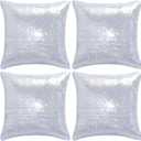 Silver Square Sequin Decorative Throw Pillow Covers Cushion Case for Chair Couch Bed Sofa Bedroom Living Room Wedding Home Decor (18"x18",4 Pack)