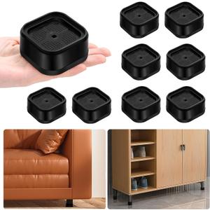 shouwuhho 8 Pack Furniture Risers Adjustable Bed Risers Heavy Duty Lifts Height 1", Square Stackable Bed Risers 1, 2 or 3 Inch for Desk Leg Table Couch Sofa Chair Bed Frame Legs Dorm, Black