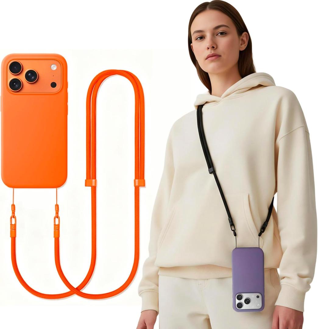 Phone Lanyard Crossbody Compatible with iPhone 17/Air/Pro/Max Phone Cases & Most Phone Cases, Adjustable Anti-Theft Neck Holder for Women & Men(Case Not Included) (Orange)