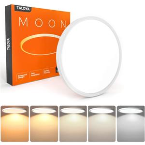 TALOYA Flush Mount 12 Inch Ceiling Light (Milk White Shell), 20W Surface Mount LED Light Fixture for Bedroom Kitchen, 5 Color Temperatures in One, 0.94 Inch Thickness Round