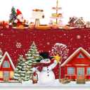 VitalCozy Christmas Rectangle Fitted Tablecloth Reusable Washable Merry Christmas Table Cover for Winter Xmas Holiday Party Decoration Dining Supplies(72" X 30",Winter Snowman)