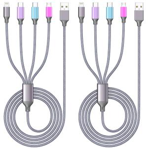 Multi Charging Cable 4ft 2Pack, 4 in 1 Charging Cable Nylon Braided Lightning iPhone Charger,Universal Charger Phone Cord with Type-C,Micro USB,IP Port for iPhone17-5/Android -Multicolor