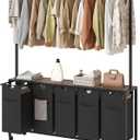 Laundry Hamper, Laundry Sorter 5 Section, Rolling Laundry Basket, Laundry Sorter with Hanging Bar, Hampers for Laundry, Laundry Basket Organizer for Laundry Room, Rustic Brown LS57BR (63.8"L x 11.8"W x 70.9"H)