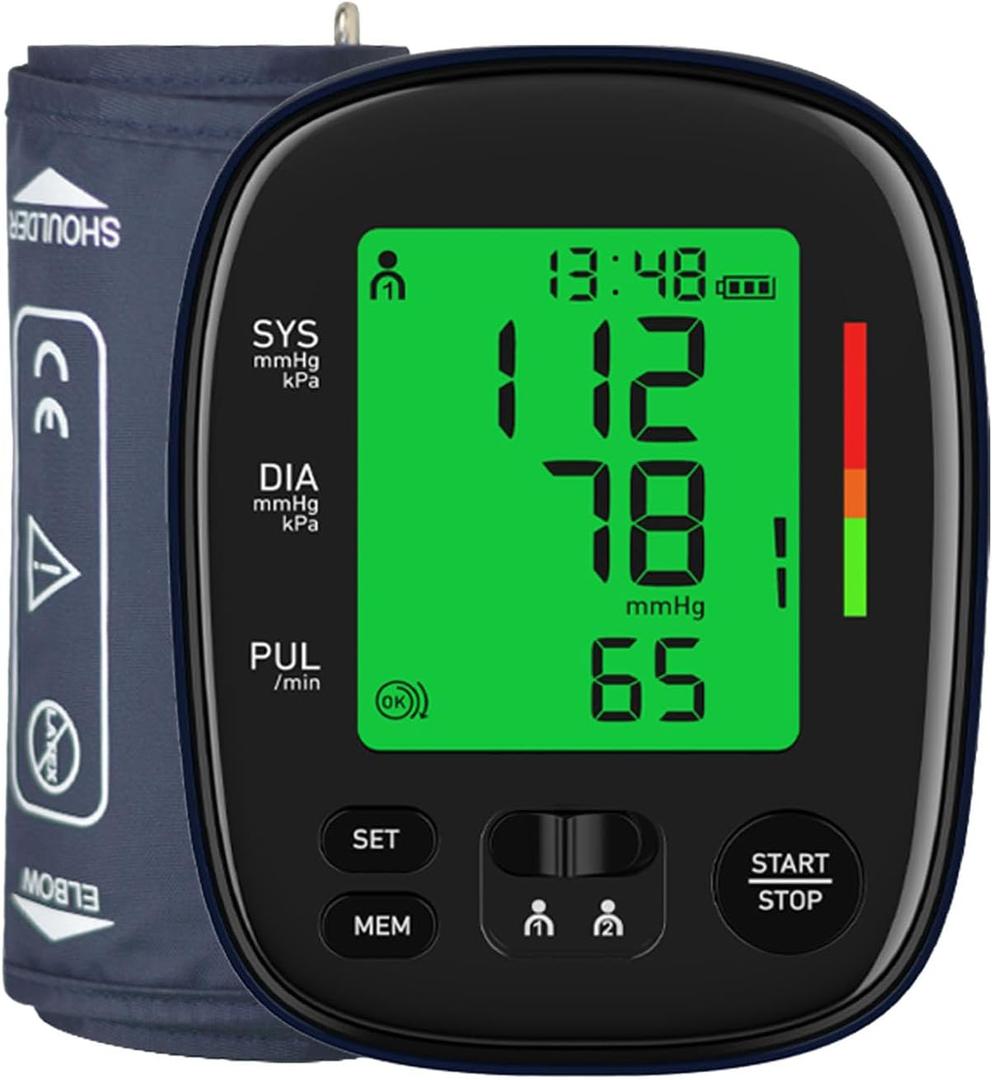 Automatic Upper Arm Blood Pressure Monitor, Dual User 2 x120 Memories Digital Blood Pressure Machine (8.7"-16.5") Cuff Size 4*AA Batteries & USB-C Cable, Irregular Heartbeat & Pulse Detection