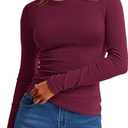 ANRABESS Womens Long Sleeve Thermal Shirts Slim Fit Basic Tee Tops Warm Fleece Undershirts 2025 Fall Winter Layer Outfits (Large, Wine Red)