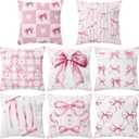 8 Pcs 18x18 Inch Pink Bow Pillow Covers Coquette Pillows Pink Coquette Room Decor Bow Pillowcase Set Watercolor Aesthetic Preppy Room Decoration Bedroom Sofa Decor