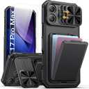 SSLOTSCASE for iPhone 17 Pro Max Case with 2X Screen Protector, Credit Card Holder & Kickstand & Slide Camera Lens Cover, Silicone Edge Rugged Heavy Duty Phone Case Cover for iPhone 17 Pro Max, Black
