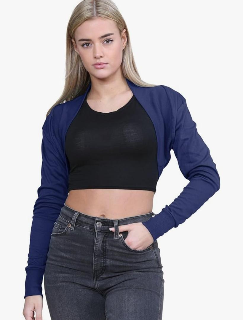 Janisramone Shrug Cotton Long Sleeve Navy Small