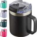 ALOUFEA 12oz Insulated Coffee Mug Cup with Handle, Stainless Steel Travel Coffee Mug with Flip Lid, Double Wall Vacuum Coffee Tumbler, Black