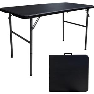 Folding Table 4 Foot Portable Folding Tables Heavy Duty Fold-in-Half Utility Table Small Indoor Outdoor Folding Square Card Table w/Handle for Picnic, Party, Camping (Black)