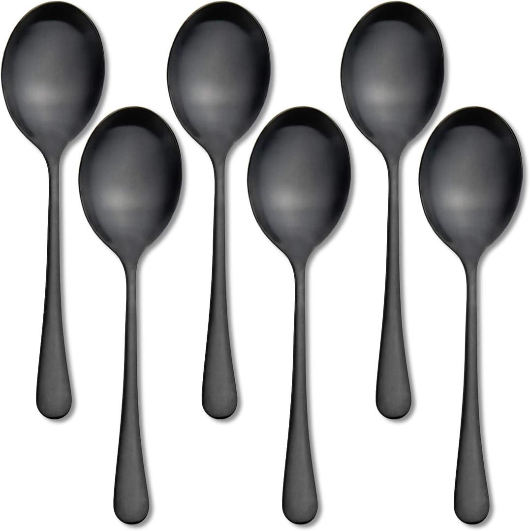 Serving Spoons, Matte Black X-Large Spoons, 6 Pieces 9.8 Inches Serving Tablespoons, AOOSY Stainless Steel Solid Buffet Banquet Flatware Kitchen Basics Serving Spoon Big Ladle Spoon