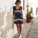 Womens Summer Dress Lantern Sleeve Square Neck Tie Front A-Line Double Layer Hem Mini Dresses (XL)