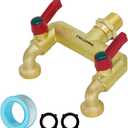Outdoor Heavy Duty Brass Faucet, 2-Way Outlet, Horizontal, Widely Spaced (1/2" Male Inlet-2 way splitter)