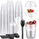 Gejoy 100 Set 16 oz Parfait Cups With Dome Lids - Plastic Yogurt Cups With No Hole Insert and Spork - Disposable Dessert Cups for Fruit, Ice Cream