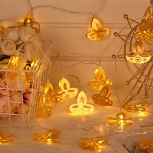 Retisee 20 FT Diwali String Lights 40 LED Diya Happy Diwali Decorations Indian Window String Lights for Wall Window Indoor Outdoor Bedroom Decoration(Flame Shaped) Gold