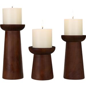 Pillar Candle Holders Set of 3 Wooden Candle Holders Decorative Wood Candlestick Holders for Living Room, Table Centerpiece for Wedding, Christmas, Party, Home - 4", 6", 8"