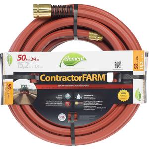 Element ContractorFARM Heavy Duty Watering Hose, 50' Length, 3/4" Diameter, 400+ PSI, Red