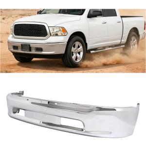 ALMULOO Front Bumper Face Bar Compatible with 2013-2018 Ram 1500 2019-2024 Ram 1500 Classic Replacement for CH1002397 68160855AC W/O Sensor Holes&Fog Lights Holes Steel Chrome Silvery 2Pcs