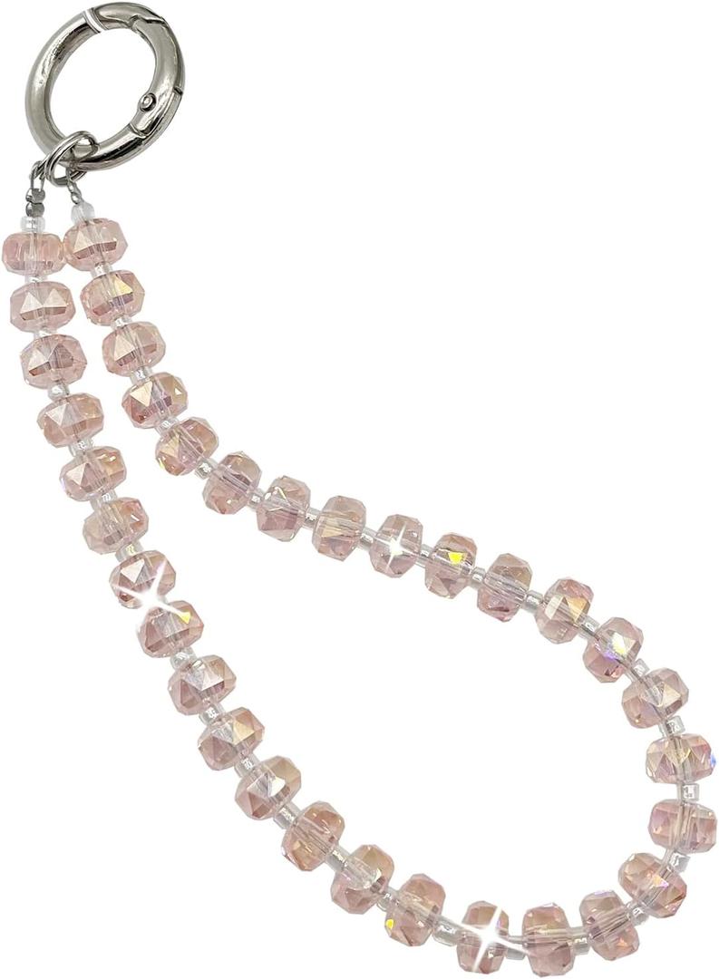 TENOC Beaded Phone Wrist Strap, Cellphone Lanyard Chain, Sparkling Wristlet Bracelet for Women, Pink