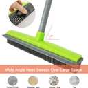 Push Broom Pet Hair Removal Broom with Squeegee,Soft Silicone Bristle Broom with Long Handle, Non Scratch Carpet Sweeper Brush for Cat/Dog Hair Hardwood Tile Windows(Green)