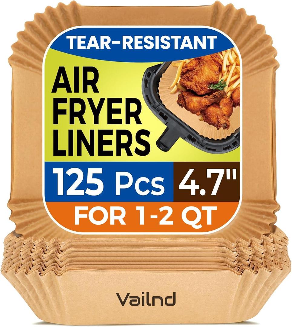 125Pcs 4.7 Inch Air Fryer Disposable Liners, 2 QT Parchment Paper for COSORI 2.1 Qt Air Fryer, Square Baking Paper Sheets for Mini Airfryer Basket