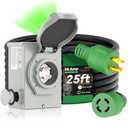 RVINGPRO 30 Amp Generator Cord 25FT and Power Inlet Box, Pre-Drilled 30 Amp Generator Inlet Box with Cord, NEMA L14-30P to L14-30R Generator Cord Waterproof Combo Kit, ETL Listed