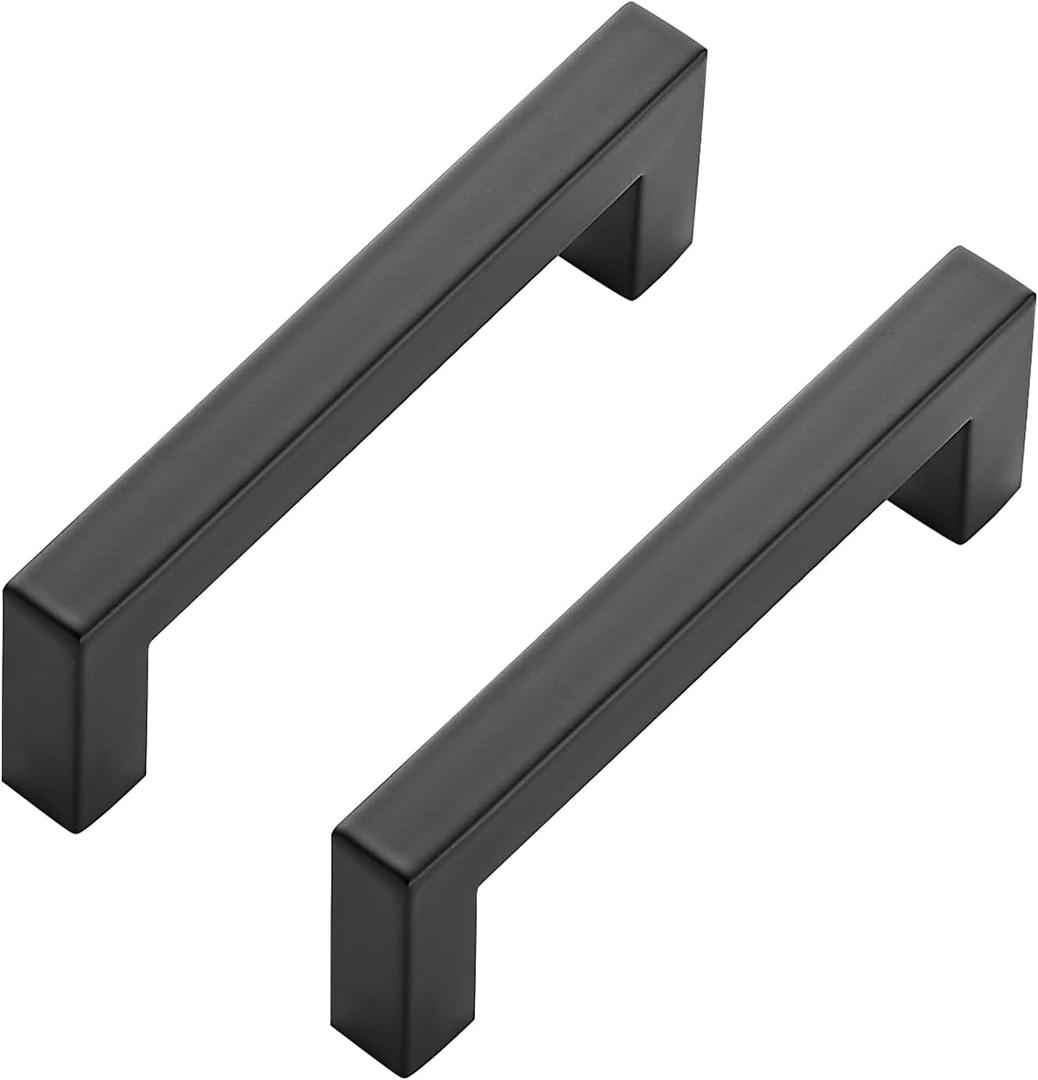 Ravinte 15 Pack Black Cabinet Pulls 4 Inch Square Cabinet Handles Matte Black Kitchen Hardware for Cabinet Square Drawer Pulls (4 In Hole Centers)