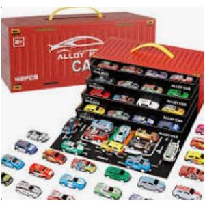 Toy Cars Mini Cars Bulk for Kids, Pull Back Cars Set Alloy Racing Car Toys with Garage & Runway, Goodie Bag Stuffers Party Favors for Age 3 4 5 6 7 8+ Years Old Boys Girls(48pcs Red)