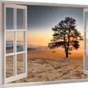 Tree Canvas Wall Art Decor: Bedroom Living Room Nature Landscape Window View Picture Modern Foggy Forest Mountain Scene Painting Horizontal Sunset Misty Wilderness Scenic Artwork Print for Home (24"L x 16"W)