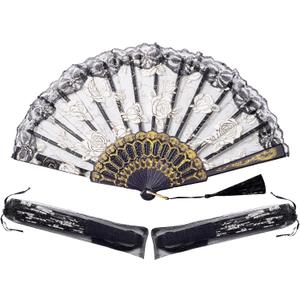Sepwedd 30pcs Black Rose Lace Floral Folding Hand Fans Chinese retro folding fan Bridal Dancing Props Church Wedding party favors with Organza Bags