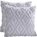 Plush Decorative Throw Pillow Covers Pack of 2 Faux Fur Couch Cushion Case with 3D Diamond Pattern for Sofa 18 x 18 Inch, Gray